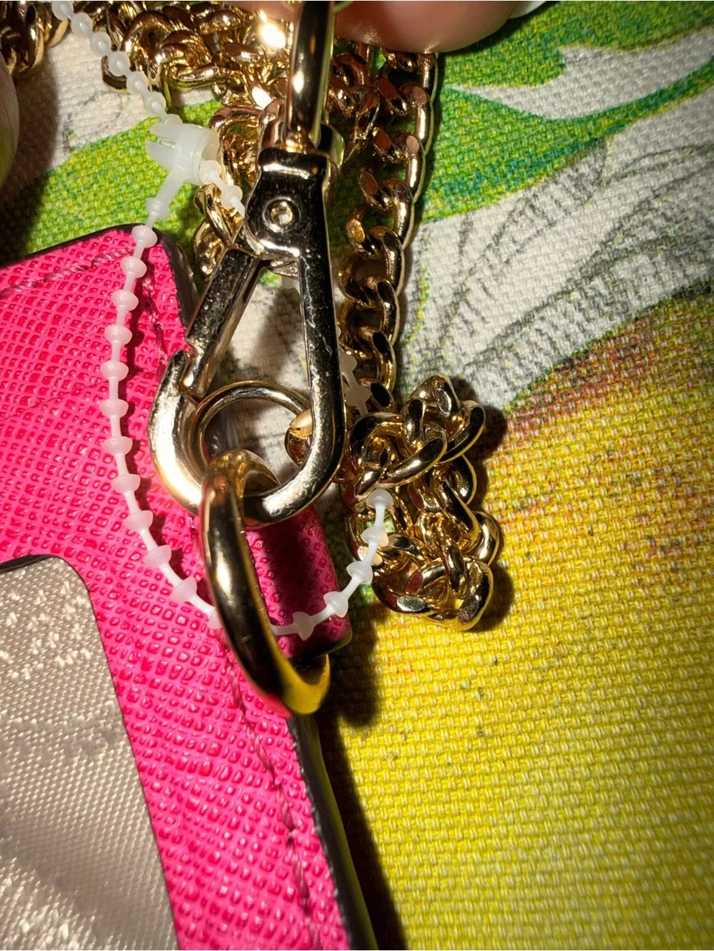 Michael Kors Hot Pink Saffiano Card Holder with Gold Chain